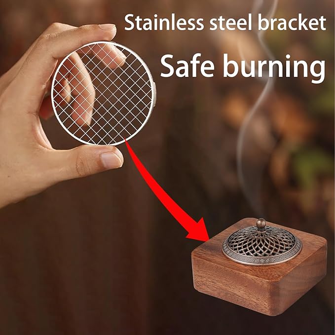 Acacia Wood Incense Burner for Cones & Coils, with Sticks Holder - 3-in-1, Zen Meditation Yoga Home Room Decor