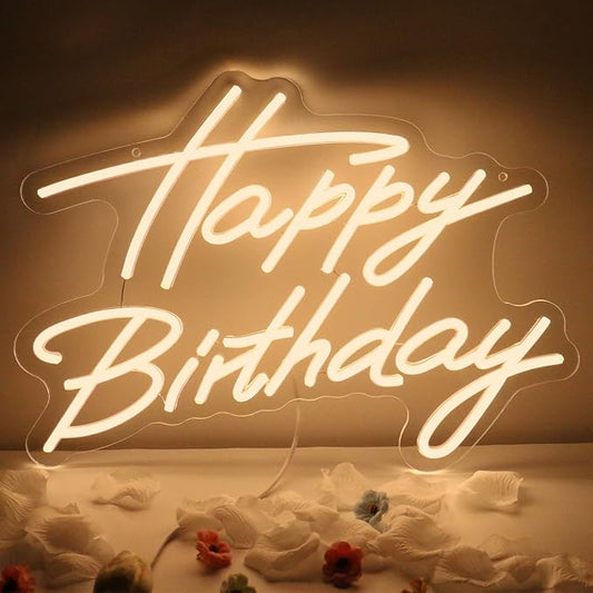Goneons Happy Birthday Neon Sign for Wall Decor, Happy Birthday Led Sign for Backdrop with Dimmable Switch, USB Powered LED Happy Birthday Sign for Biryhday Party Decoration(Warm White,16.5" × 12.2")