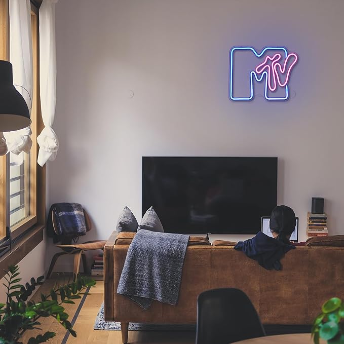 Neon Sign for Wall Decor - Music Light Up LED Sign for Bedroom, Record Room, Recording Studio, Bar - Blue Letter Decoration