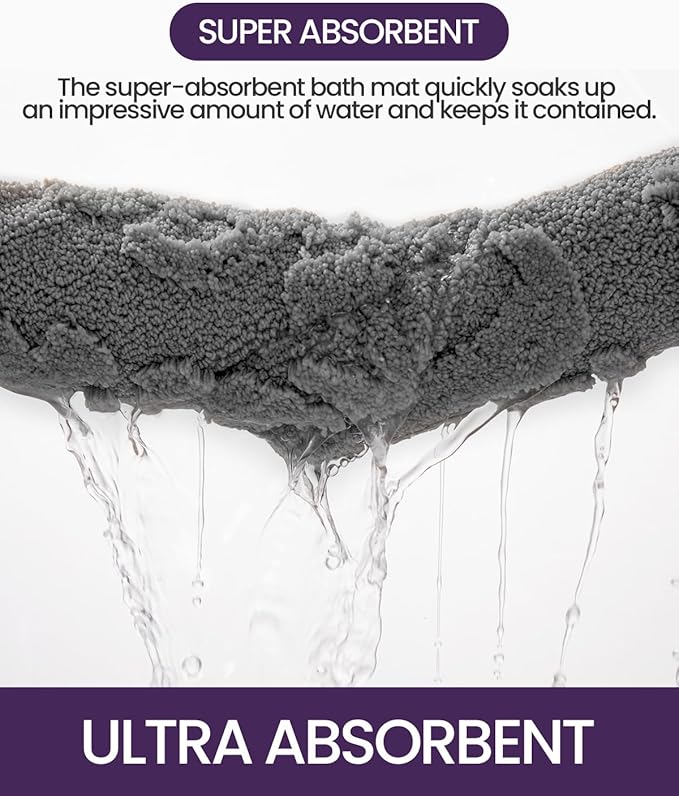 DEXI Bathroom Rug 17x30, Non Slip Washable Bath Mat for Shower Floor, Absorbent Soft Bathmat with Rubber Backing, Plush Fluffy Microfiber Floral Retro Carpet, Dark Grey