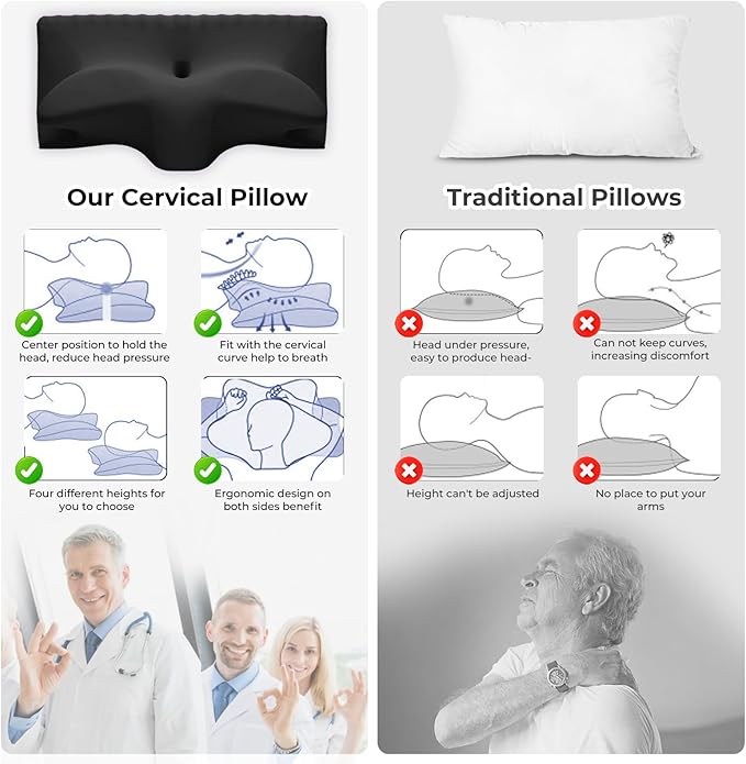 Cervical Pillow for Neck Pain Relief, Cooling Contour Memory Foam Pillows Support Odorless Ergonomic Neck Pillow Adjustable Orthopedic Bed Pillow for Side Back Stomach Sleeper with Pillowcase