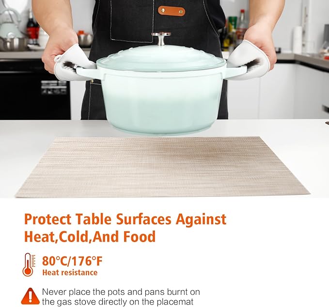 Placemats Set of 8,Washable,Heat and Stain Resistant Indoor/Outdoor Place mats, Vinyl Woven Non Slip Table Mats for Restaurant Table Protection, PVC Table Placemats.(Beige White,8PCS)