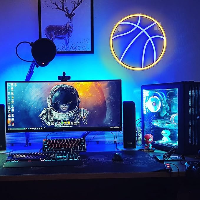 Basketball Neon Signs Sport Neon Light Led Sign Neon Sign for Bedroom Led USB Powered Switch Light up Sign Neon Sign for Wall Decor Bedroom Christmas Birthday Signs Kids Gift(Blue Yellow