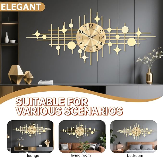 SIN&MI Wall Clock,Large Wall Clocks for Living Room,Silent Non Ticking,Battery Operated Oversized Round Modern Wall Clock for Bedroom,Farmhouse,Office Wall Decor Star, 16.3 * 37.4 Inch