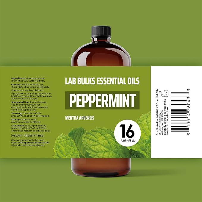 Peppermint Essential Oil, 16 oz Bottle for Diffusers, House Cleaning, Candles, 1 Pack, Aromatherapy Oil