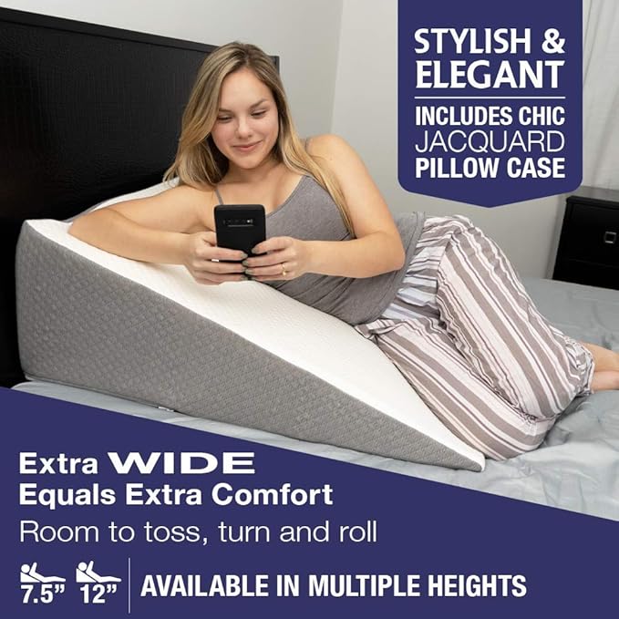 Kölbs Extra Wide Bed Wedge Pillow | Extra Large Bed Wedge Pillow (31” x 33”)| Memory Foam Top and Jacquard Cover| Wedge for Sleeping Acid Reflux GERD (Extra Wide 7.5" Height (31 x 33 x 7.5))