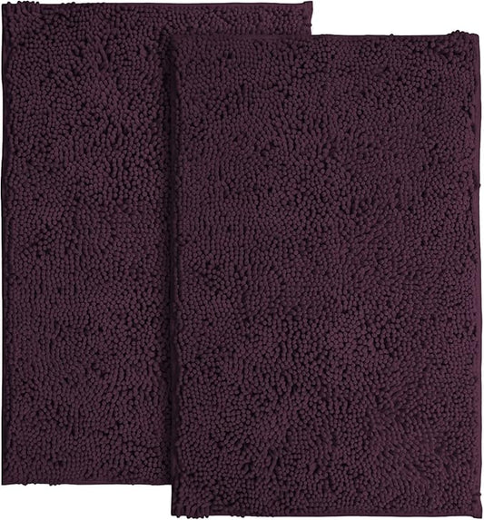 LuxUrux Bathroom Rugs Sets 2 Piece - Plush Bath Mat Set Quick-Dry Soft Chenille Bathroom Mat with Rubber Backing, Absorbant Bathroom Rug Set, Washable.(17 x 24, Plum)
