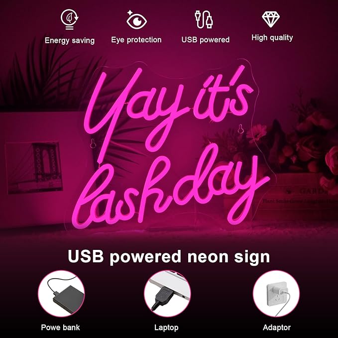 Lucunstar Yay It's Lash Day Neon Sign,Colorful Led Light,USB Connectivity Led Neon Sign with Dimming Switch for Home Wall Decor,Girls Room Party Room Decor