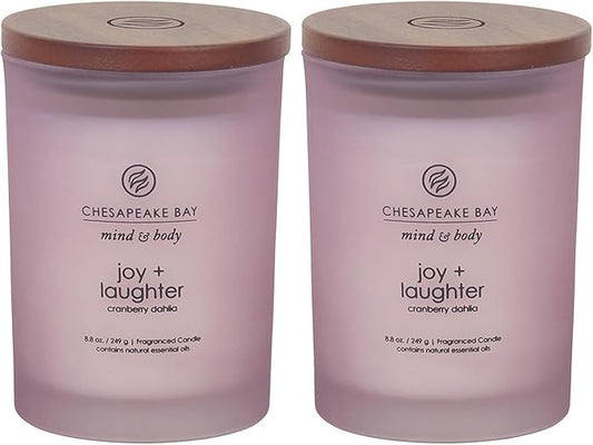 Chesapeake Bay Candle Joy + Laughter Scented Candles, Cranberry Dahlia Medium 2-Pack, Long Burn Time Home Décor