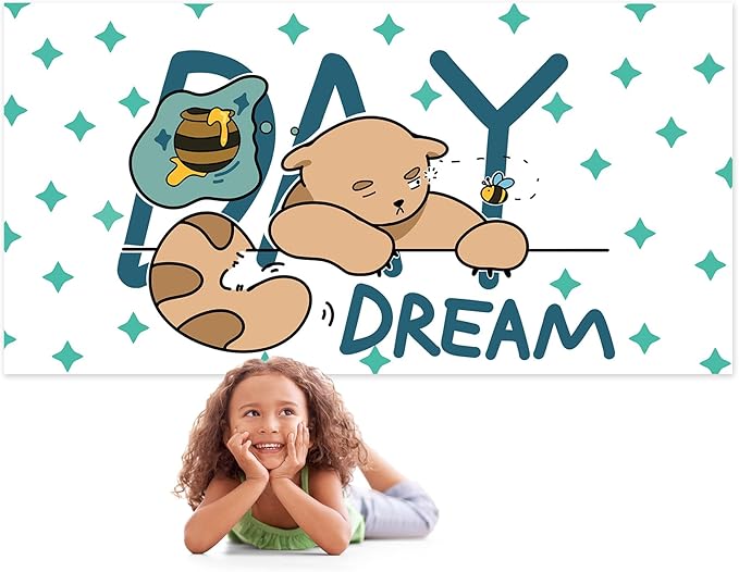 Kids Beach Towel - Cute Day Dream Bear Design, Soft and Absorbent, Perfect for Bath, Pool, and Beach - Embrace Playful Imagination and Comfort