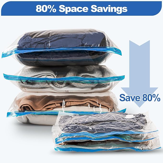 VMstr Vacuum Storage Bags with USB Electric Pump, 6 Pack Carry-on Size Space Saver for Clothes and Clothing Travel, Compression Bags for Clothes