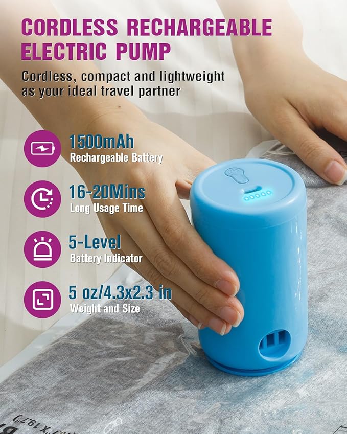 Vacuum Storage Bags for Travel, 24 Pack (6L+6M+6S+6XS) Vacuum Seal Bags with Wireless Rechargeable Electric Pump, Travel Essentials Space Saving Bag for Clothes, Luggage, Carry-on Suitcase, Backpack