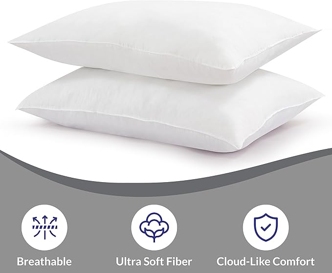 ROYALE LINENS Pillows Standard Size Set of 2 - Bed Pillows for Sleeping - Sleeping Pillow for Back, Stomach & Side Sleepers - Down Alternative Standard Pillow - Hotel Quality (20x26 Inches,Pack of 2)