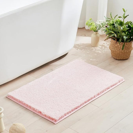 Douceur Sparkle Bath Mats for Bathroom Non Slip 32" X 20", Super Soft Microfiber Pink Bathroom Rugs Washable, Fluffy Absorbent Bath Rugs, Quick Dry Shower Mat Gifts, Pink and White