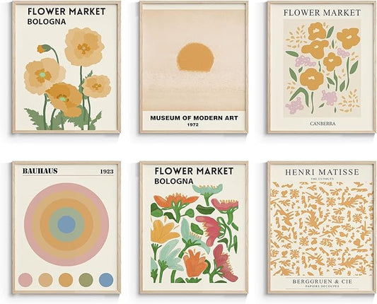 InSimSea Wall Art Prints Poster Flower Market Posters Wall Art Prints - Set of 6 Floral Art Botanical Plant Artwork Wall Decor, Vintage Pictures Home Deocr for Room Aesthetic 8x10 UNFRAMED