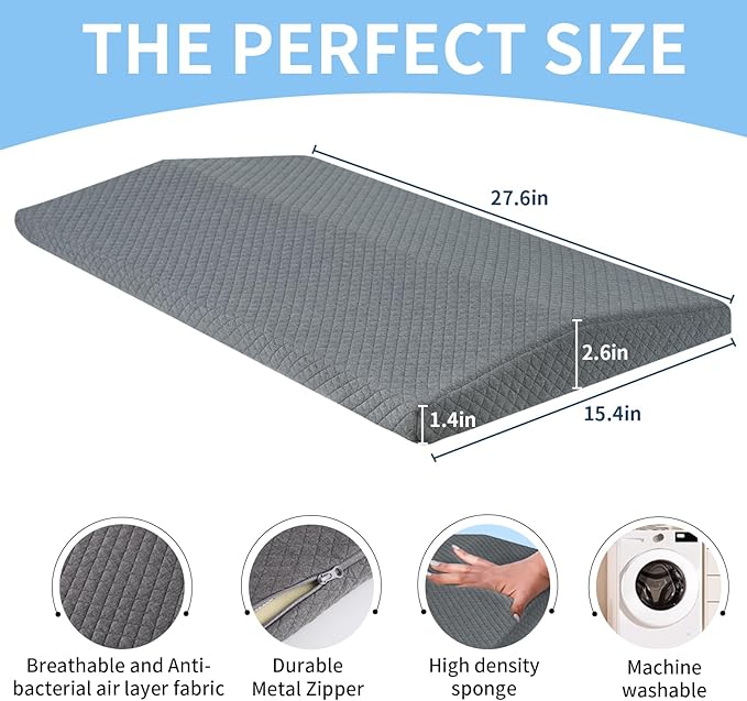 Lumbar Support Memory Foam Pillow - Suitable for Side, Back, and Stomach Sleepers, Helping to Alleviate Lower Back Pain - Triangular Wedge Long Pillow Grey