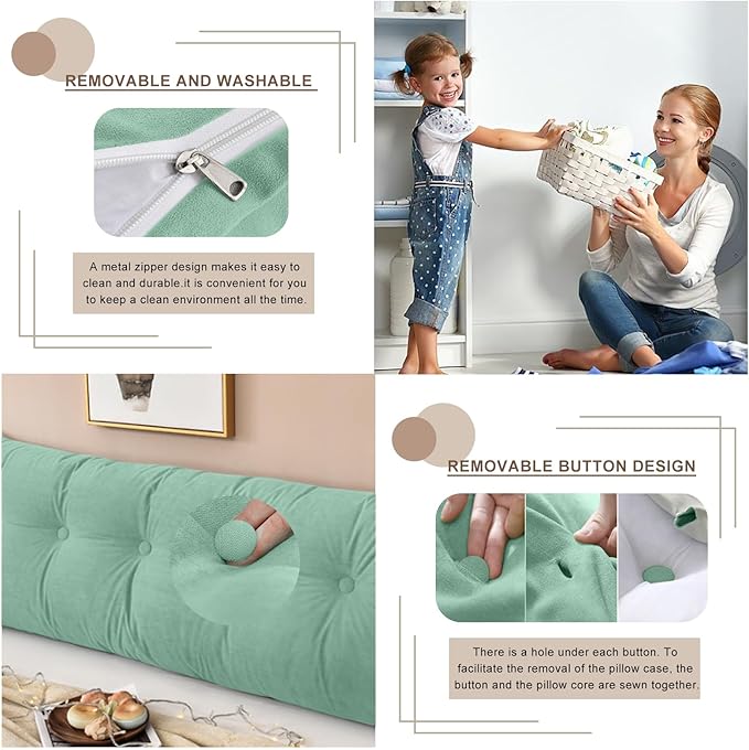 Large Triangular Headboard Pillows Long Backrest Positioning Support Bolster Cushion for Daybed Fluffy Quality Plush Body Wedge Pillow with Removable Cover(Light green-Full-54x8x20in)