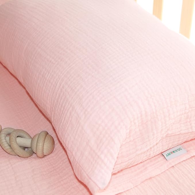 Organic Cotton Muslin Mini Pillowcases with Envelope Design,2 Pack Ultra Breathable Kids Toddler Pillowcases for Boys and Girls- 13 x 18 inches (Pink)