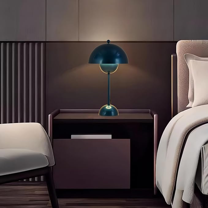 COSYLUX Modern Small Table Lamp for Bedroom, Cute Dome Shade Reflecting Light Reading Lamp for Living Room, Kid's Room, Study, Office, Beside Bedside Nightstand Desk Lamp(Pearl Blue)