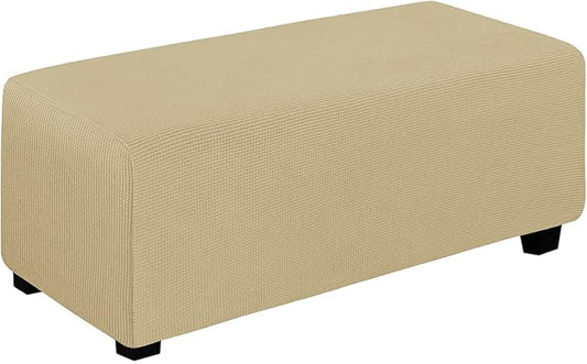Easy-Going Stretch Ottoman Cover Folding Storage Stool Furniture Protector Soft Rectangle slipcover with Elastic Bottom(Ottoman X-Large,Beige)