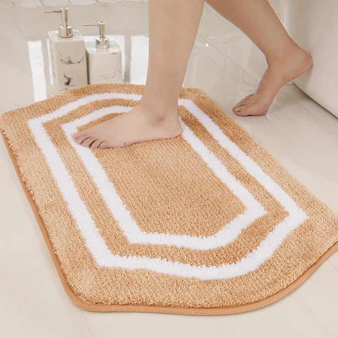 COSY HOMEER Extra Thick Bath Rugs Set - Anti-Slip Bath Mats Soft Plush 100% Strong Mirco Polyeste Mat Living Room Bathroom Mat Floor Water Absorbent(Beige,20/inch X 32/'' + 24/inch X 48/ inches)