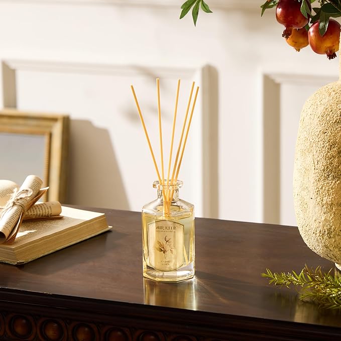 Airkeep Reed Diffuser Set-6.09 oz (180ml) Clean Linen Lemon Bergamot Scented Diffuser with 8 Reed Sticks Home Fragrance Oil Diffuser for Bathroom Shelf Decor