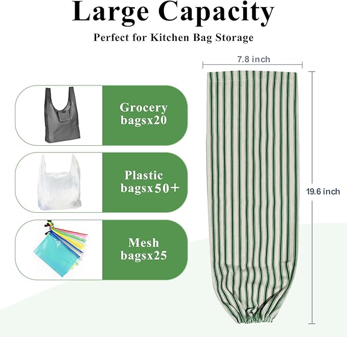 TOGETRUE Plastic Bag Holder, Wall Mount Grocery Bag Holder, Reusable Trash Bag Organizer for Home Kitchen Pantry Decor (Green)
