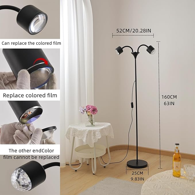 Sunset Floor Lamp Projector with 3D Ocean Wave, Colors Changing, Double headed RGB sunset light Double Side Lighting,Creative DIY Mode, 360° Rotation Atmosphere Lamp for Bedroom mood lighting black