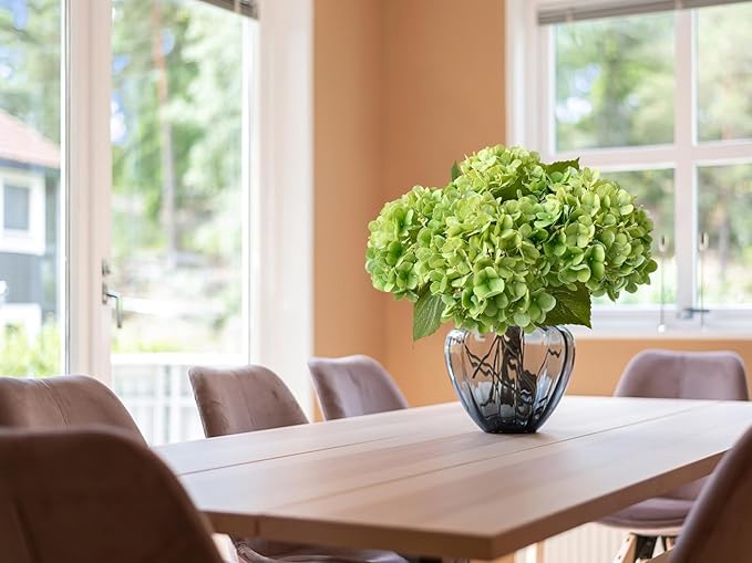 4PCS Green Fake Real Touch Hydrangea Flowers 20'' Lifelike Latex Artificial Hydrangeas for Spring Home Decor Outdoor Garden Porch Indoor Bathroom Living Room Kitchen Table Centerpiece
