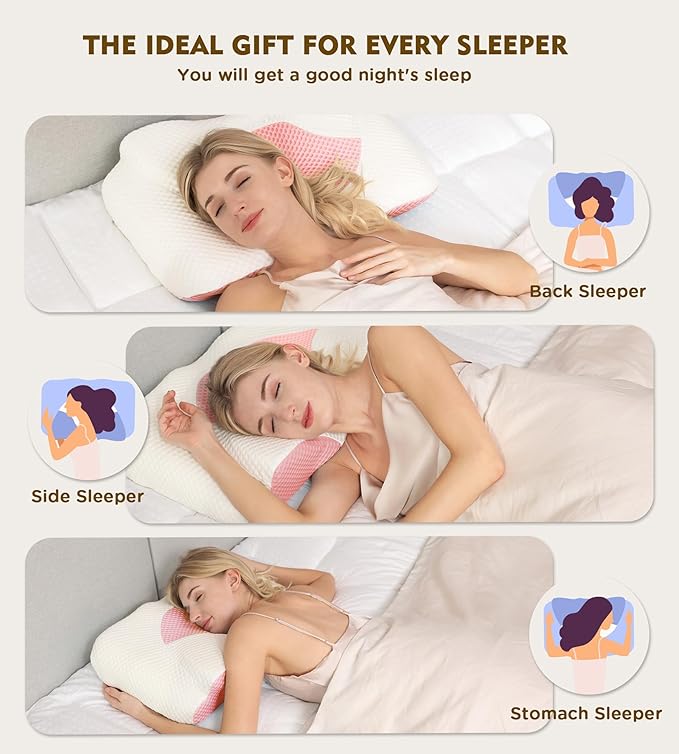 Cervical Pillow for Neck Pain Relief, Hollow Design Odorless Memory Foam Pillows with Cooling Case, Adjustable Orthopedic Bed Pillow for Sleeping, Contour Support for Side Back Stomach Sleepers
