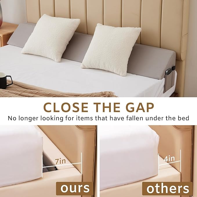 Queen Bed Wedge Pillow for Headboard, Foam Headboard Pillow, Bed Gap Filler, Mattress Wedge, Mattress Gap Filler Queen - Fill The Gap (0-7") Between Headboard and Mattress (Gray, 60"x10"x6")