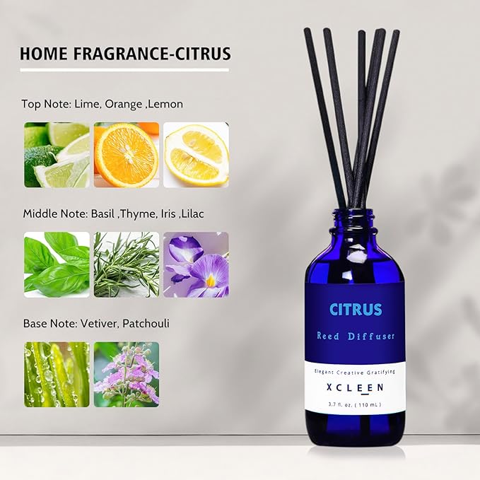 Citrus Scented Reed Diffuser, Orange, Lime & Lemon Oil Reed Diffuser, Real Citrus! Holiday Home Fragrance for Bathroom Office Decor