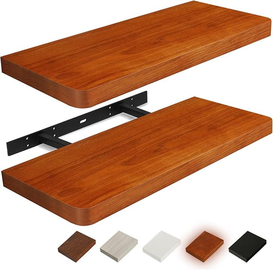 Floating Shelves for Wall, Wood Shelves with Invisible Brackets for Bathroom, Living Room, Bedroom and Kitchen, Long Wall Shelf for Books/Storage/Room Decor, 36 Inch, Set of 2, Walnut