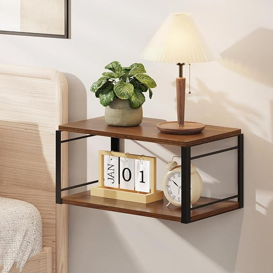 Floating Nightstand, Wood Bedside Shelf Wall Mounted Nightstand, Floating Bedside Table for Bedroom, Living Room, Bathroom, Kitchen, Office (Vintage Brown)