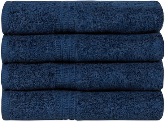 HOMELOVER 4 Piece Luxury Hand Towel Set - 100% Organic Cotton, 500 GSM, Hotel Quality, Highly Absorbent, Soft & Quick Drying Bathroom & Kitchen Towel for Face & Hand Washing (Deap Sea Blue)