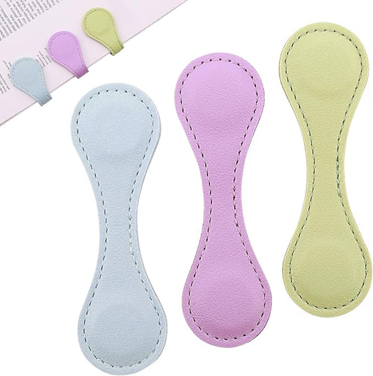 Leather Magnetic Bookmarks, 3Pcs Morandi Magnet Book Mark Clips Gift for Women, Kids, Reading Book Lovers, Teacher Gift for School Office Home Supplies (Blue+Green+Purple)