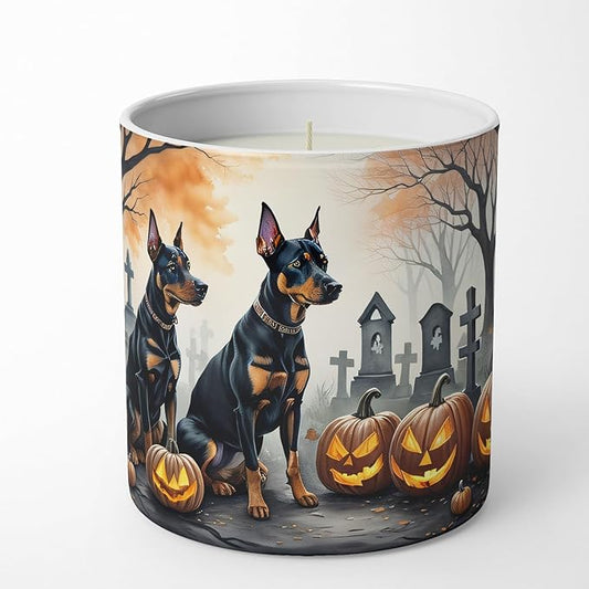 Caroline's Treasures DAC2038CDL Doberman Pinscher Spooky Halloween Decorative Soy Candle Nature Soy Wax Essential Oil Home Decor Ideal for Bedroom Kitchen Bath Office Gift, 10 oz