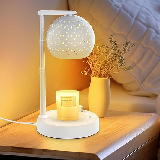 Candle Warmer Lamp with Timer and Dimmer, Gifts for Mom Women, Mothers Day Gifts Housewarming New Home Room Decor, Electric Wax Melt with 2 Bulbs, White