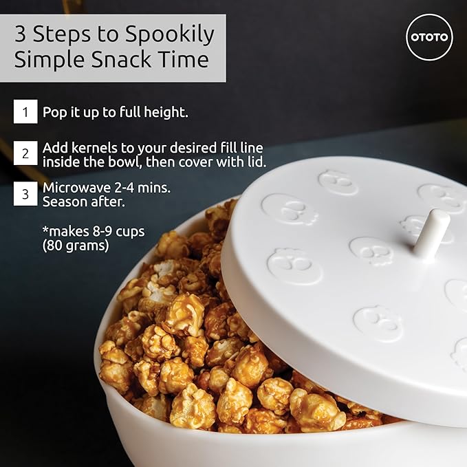 OTOTO New Scary Poppings Microwave Popcorn Popper - Gothic Popcorn Microwave Popper, Silicone Microwave Popcorn, Collapsible Bowl Popcorn Bowls, Halloween Goth Accessories Goth Gifts (White)