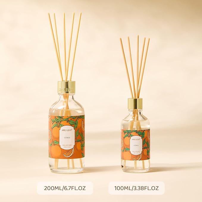 Airkeep Reed Diffuser Oil Set with Reed Sticks,Citrus Aromatherapy Oil Scent Diffuser for Home Office Bathroom Decoration Perfume and Gifts 6.76 oz/200ml