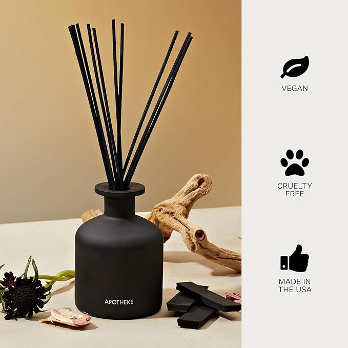 Apotheke Luxury Scented Oil Reed Diffuser for Home (Charcoal) - Home Fragrance Diffuser Set with Sticks