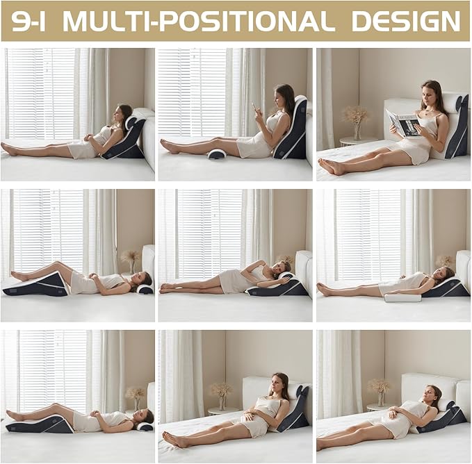 3PCS Qirroboni Orthopedic Bed Wedge Pillow Set, Adjustable Pillows for Neck, Back and Leg Pain Relief Comfortable & Post Surgery Foam - Heartburn, Anti Snoring, Acid Reflux GERD Sleeping Charcoal Grey