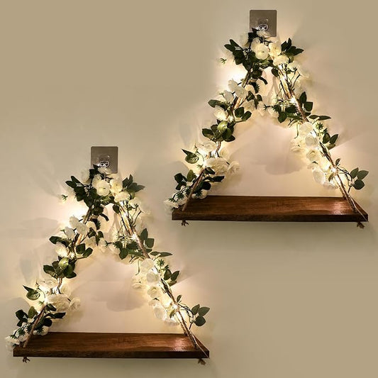Shelf for Wall,Floating Shelves,Floating Shelves for Wall No Drilling,Adhesive Shelves,Command Strip Shelf,Bedroom Decor Aesthetic,Room Decor Aesthetic,2-Piece Set(White Flower)