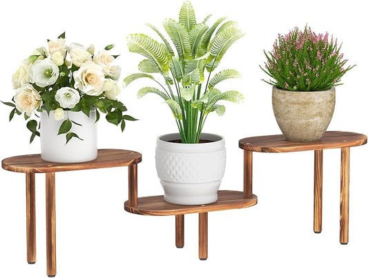 Concave Plant Shelf Indoor,3 Tiers Deformable Oval Plant Stand,Long Flower Pot Stand for Multiple Plants,Low Plant Holder for Patio Balcony Living Room Office