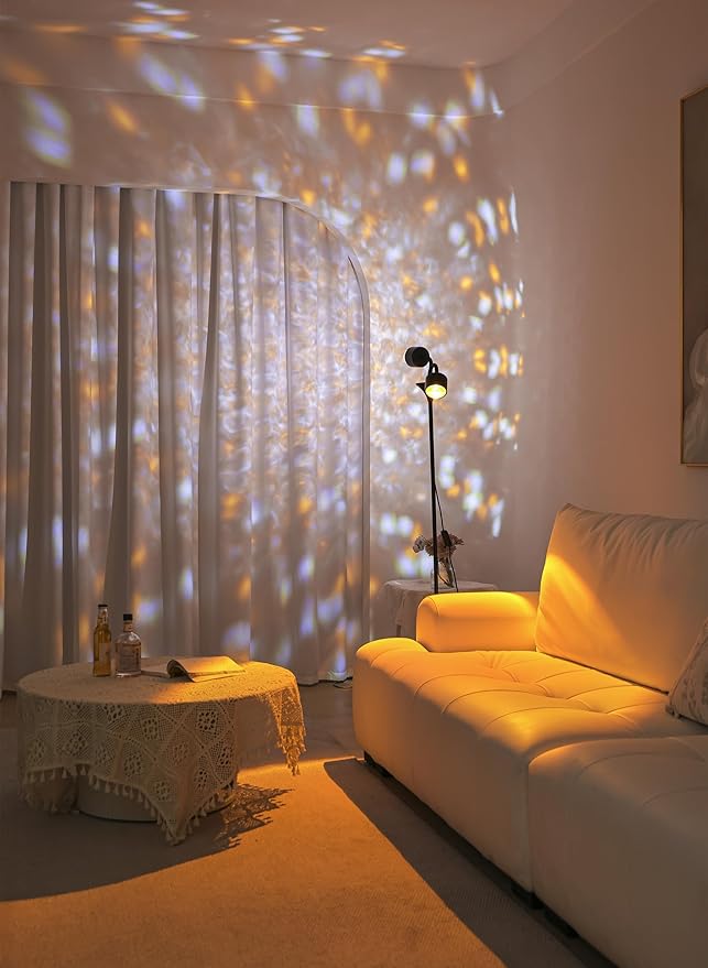 Sunset Floor Lamp Projector with 3D Ocean Wave, Colors Changing, Double headed RGB sunset light Double Side Lighting,Creative DIY Mode, 360° Rotation Atmosphere Lamp for Bedroom mood lighting black