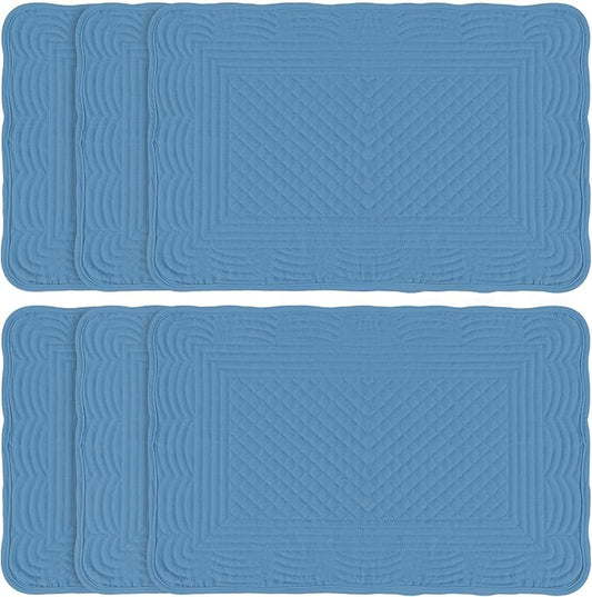 Blue 100% Cotton Placemats Set of 6, Rectangular Placemats Machine Washable-13x18 Inches for Kitchen or Dining Table Fabric Rectangular Table Mats