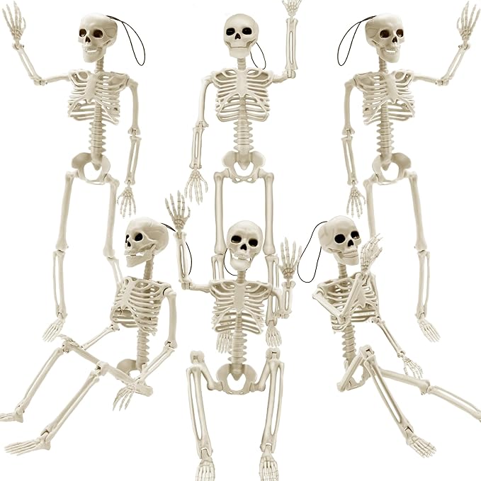 6 PCS Halloween Decoration, 16" Small Poseable Skeleton Full Body with Movable Joints for Garden Graveyard Haunted House Party Home Props Decor
