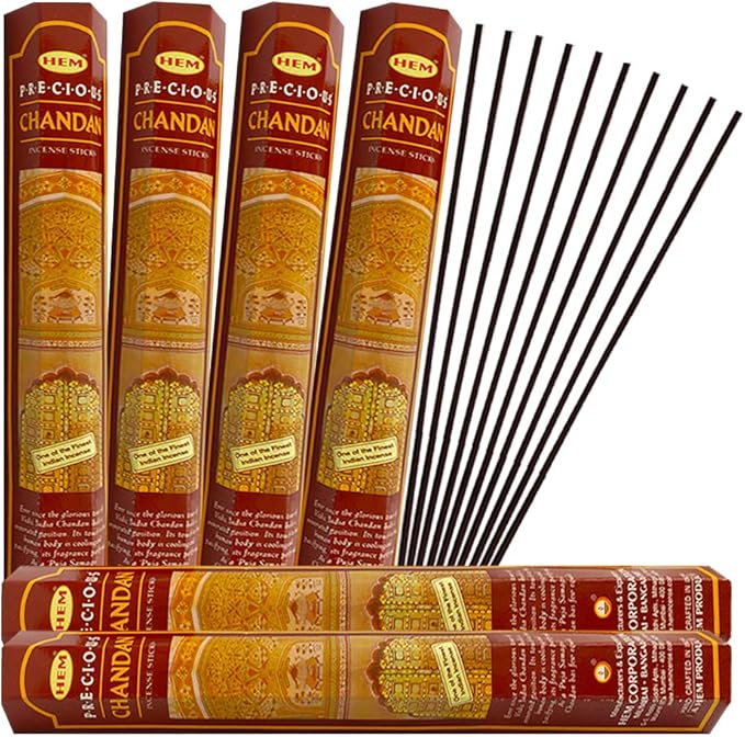 Precious Chandan (Indian Sandalwood) Incense Sticks and Incense Stick Holder Bundle Insence Insense Hem Incense Sticks