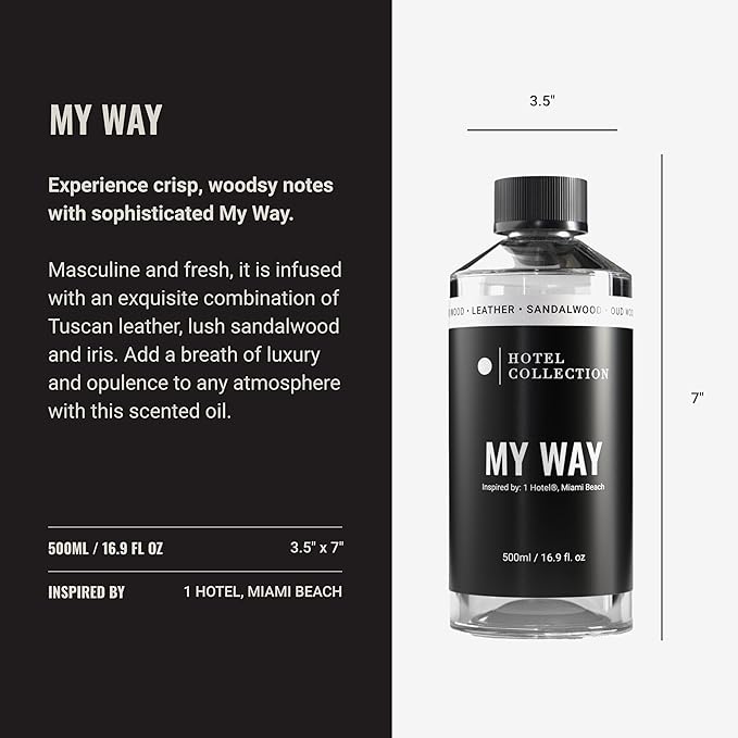 Aroma360 Hotel Collection Diffuser Oil-My Way-Aromatherapy Essential Fragrance Oil-Sandalwood, Warm Virginia Cedar& Beautiful Iris-500ML 16.9 Fl oz