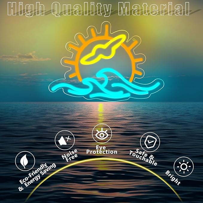 Sunset Neon Sign Seabird Neon Sign for Wall Decor, Neon Wave Sign LED Light Sign, LED Signs for Bedroom Wall, Neon Lights Signs for Man Cave Bedroom, Wedding, Living Room, Party, Bar, USB Powered with Dimmer